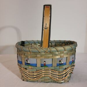 Woven Nautical Beachy Lighthouse Sailboat Baskets Oval With Handle Home Decor